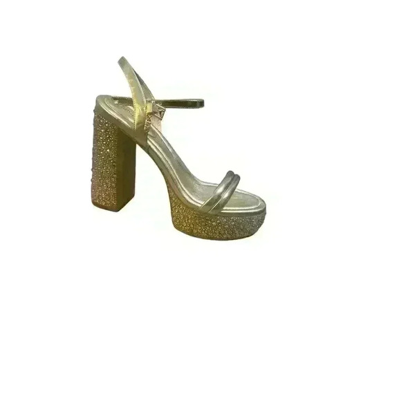NWB Michael Kors Womens Gold Laci Rhinestone Leather Platform Sandals Size 7.5. - Picture 1 of 4